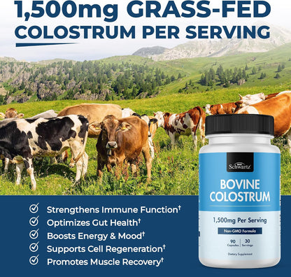Colostrum Capsules 1500mg Per Serving, Grass-Fed, from First Milking, 90ct