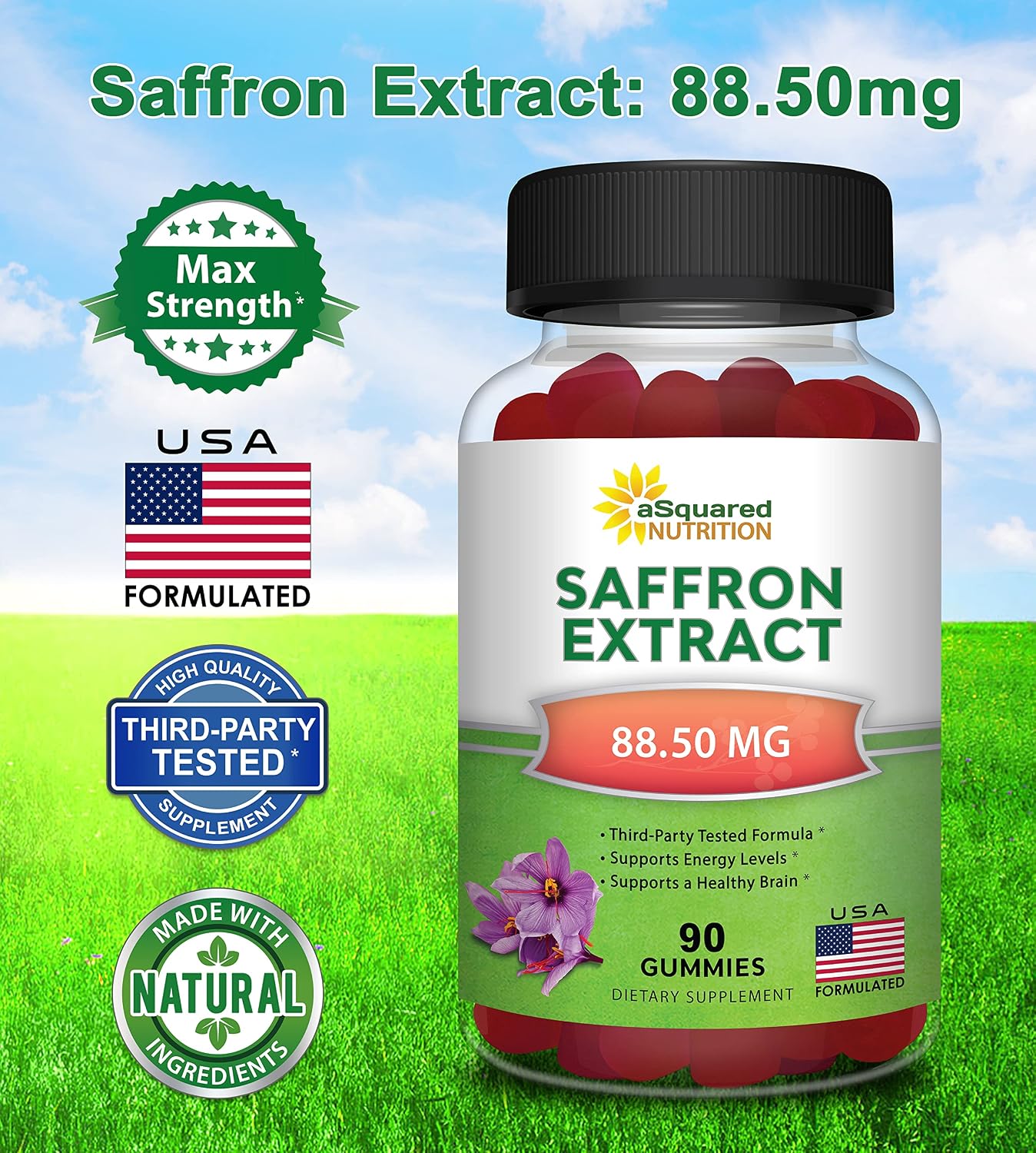 aSquared Nutrition Saffron Gummies - Saffron Extract Supplement - Pure Gummy Supplements Alternative to Capsules, Pills, Powder & Tea