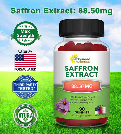 aSquared Nutrition Saffron Gummies - Saffron Extract Supplement - Pure Gummy Supplements Alternative to Capsules, Pills, Powder & Tea