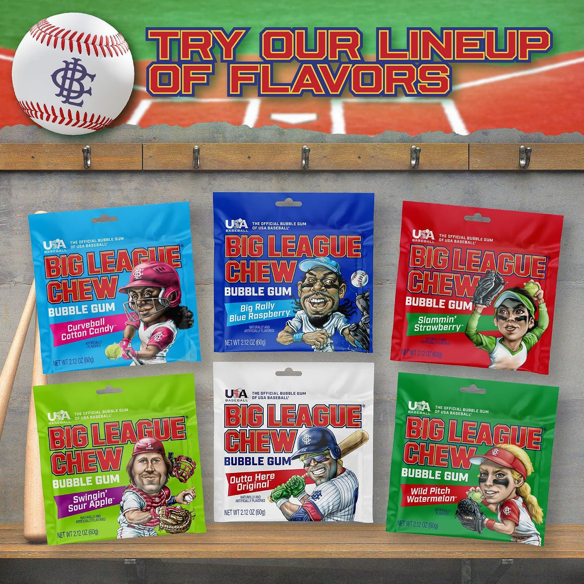 Big League Chew Grape - Chewing Bubble Gum Pack of 3, 2.12 oz