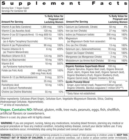 Rainbow Light Prenatal Multivitamin One + for Women | 60 Caplets | Essential Nutrition for Mom & Baby | Real Food Nutrients | Prenatal Botanical & Probiotic Blend | Essential Nutrition for Mom & Baby | Real Food Nutrients | Prenatal Botanical & Probiotic