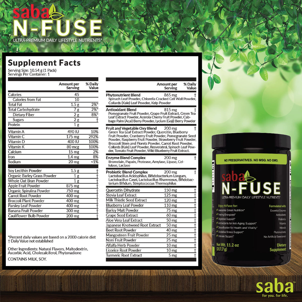 Saba N-Fuse-Whole Food Daily Nutrition,-Phytonutrients, Pre and Probiotics, Enzymes