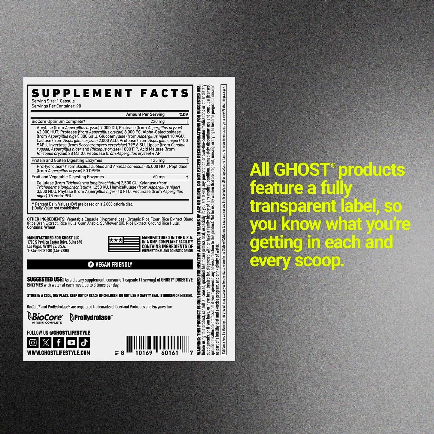 GHOST Basics Digestive Enzymes Supplement for Men & Women - Multi-Enzymes, Probiotics & Prebiotics for Supporting Digestion & Gut Health - Vegan Friendly - 90 Veggie Capsules