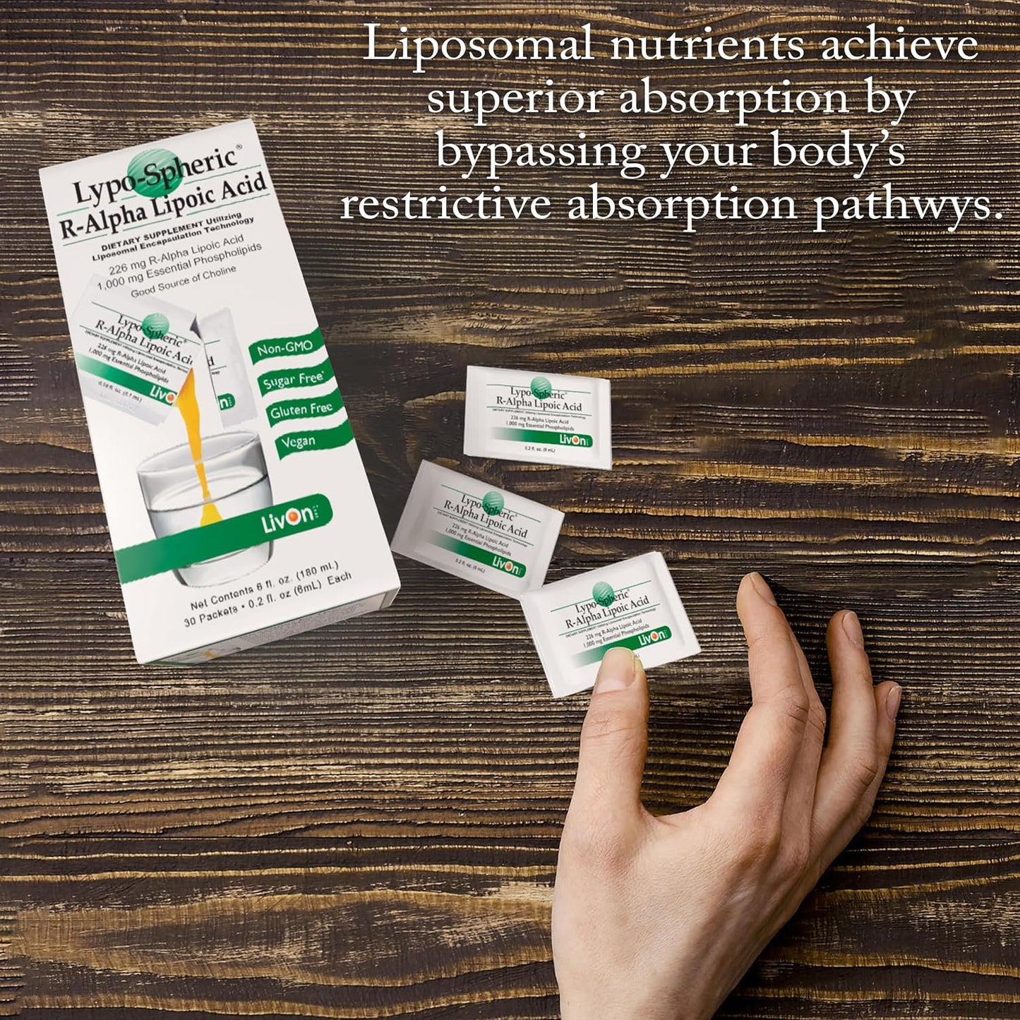 LivOn Laboratories Lypo-Spheric R-Alpha Lipoic Acid - 226mg Per Packet - Liposome Encapsulated for Maximum Bioavailability - 100% Non-GMO (30 Individual Packets)