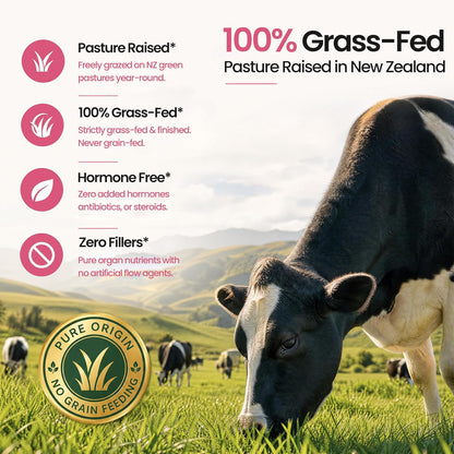 Grass Fed Beef Organ Supplement for Women – New Zealand Bovine Liver Support Supplement, Heart & Kidney – High Potency B12, B6 & Folate Energy Supplements, Fluid Balance & Bloating Relief,120ct