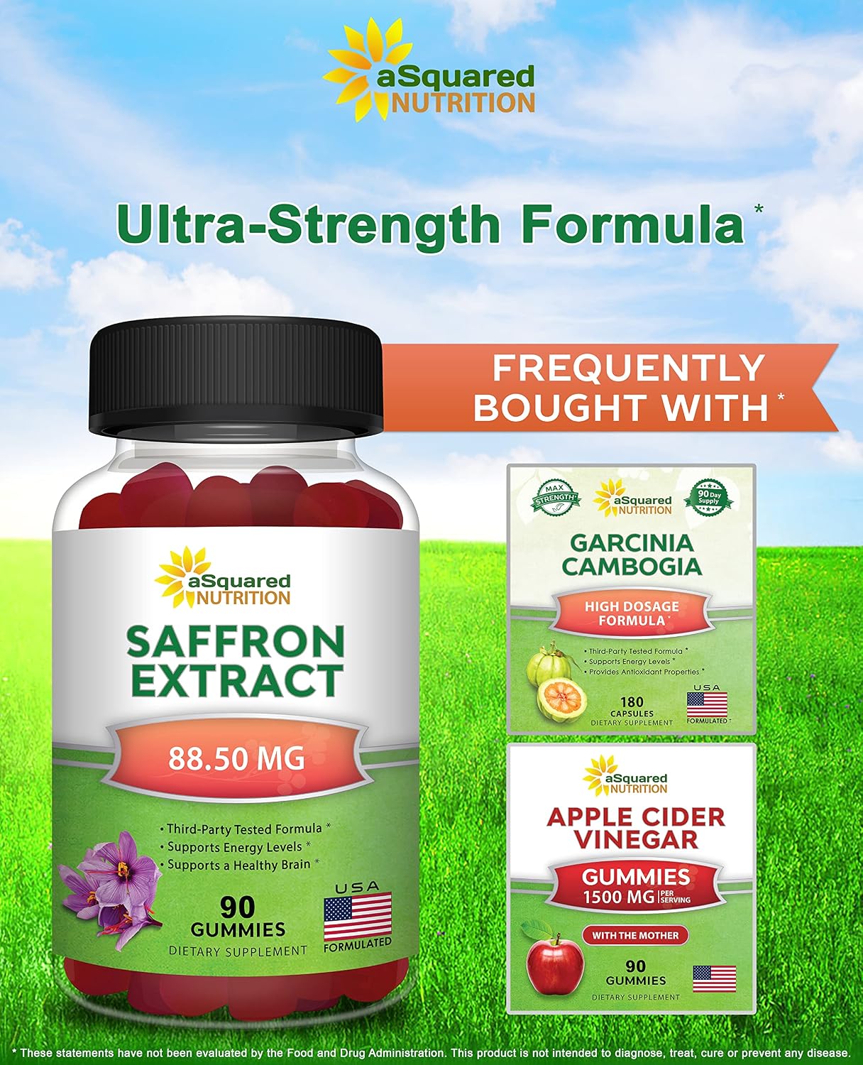 aSquared Nutrition Saffron Gummies - Saffron Extract Supplement - Pure Gummy Supplements Alternative to Capsules, Pills, Powder & Tea