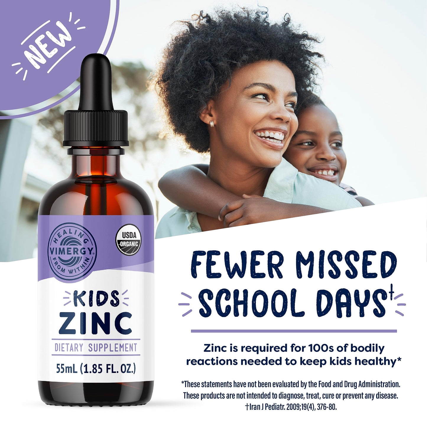VIMERGY USDA Organic Zinc Supplements for Women & Men (7.5mg Liquid Zinc Per Serving) Fast-Absorbing Immune Support, Promotes Healthy Bones & Skin, Vegan, Up to 57 Servings (115 mL)