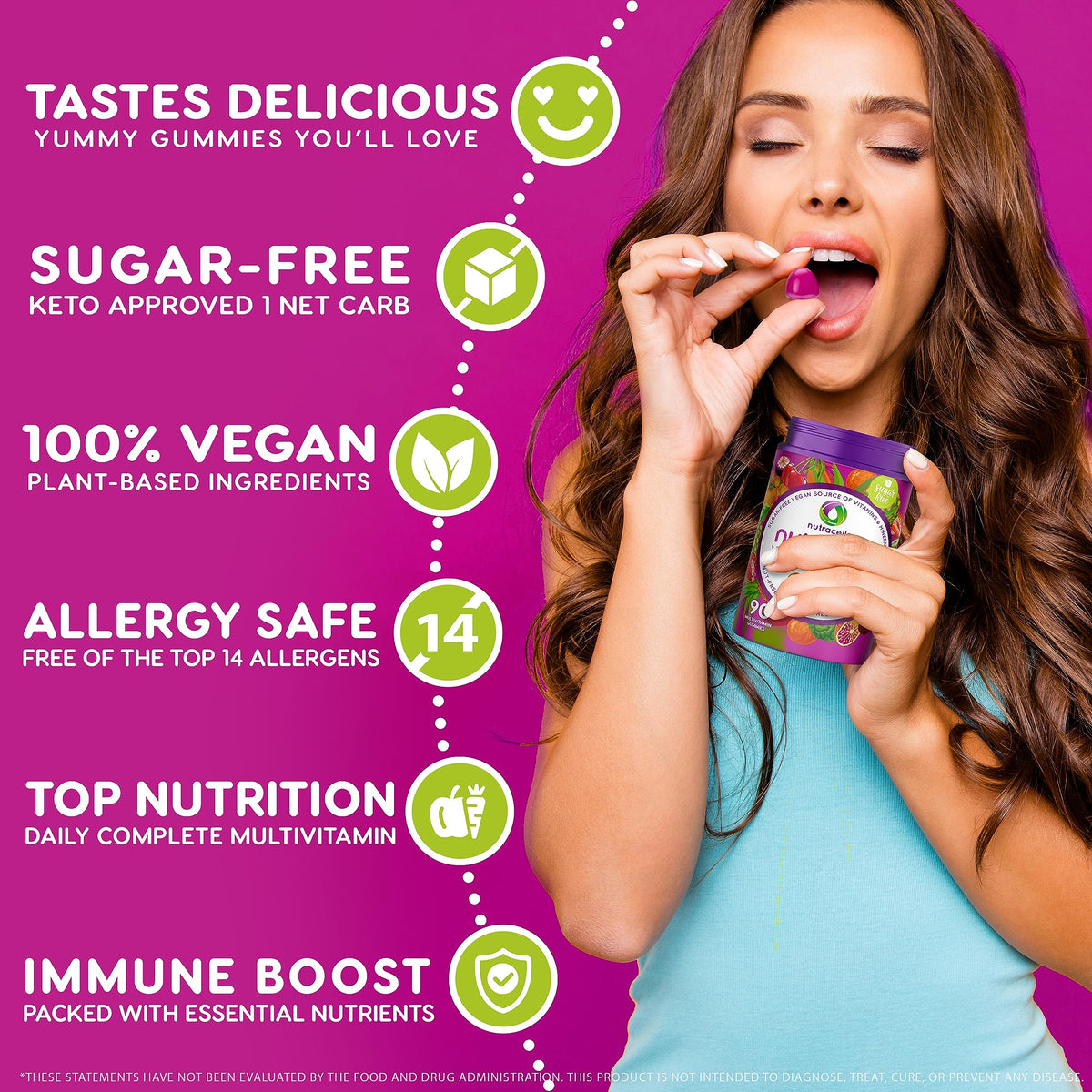NUTRAMIN Daily Vegan Keto Multivitamin Gummies Vitamin C, D2, and Zinc for Immunity