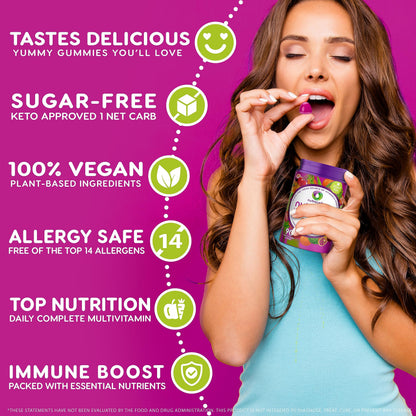 NUTRAMIN Daily Vegan Keto Multivitamin Gummies Vitamin C, D2, and Zinc for Immunity