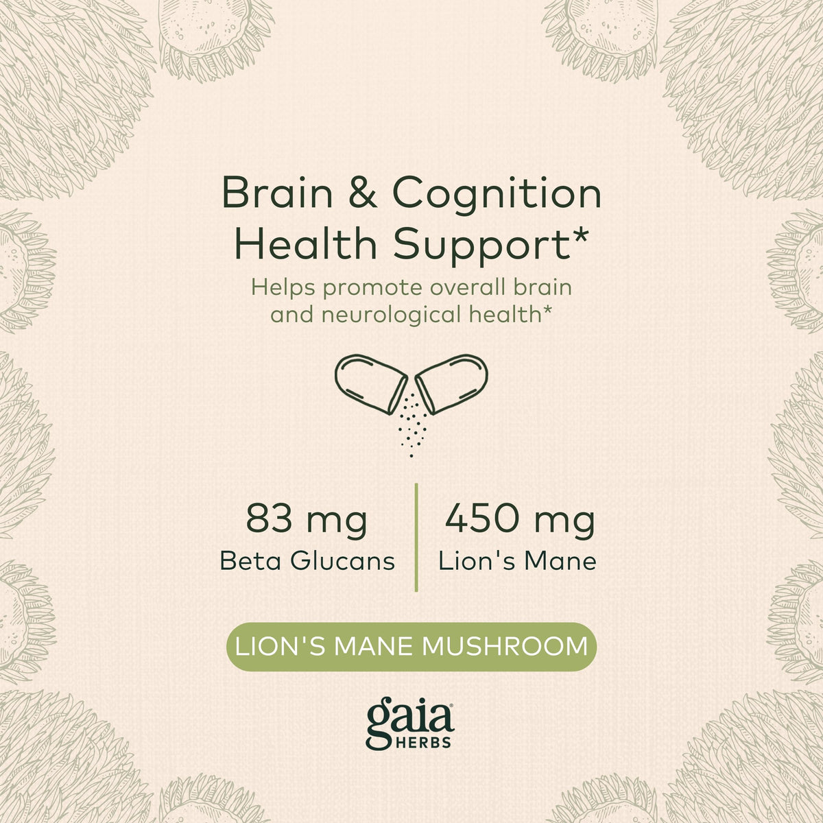Gaia Herbs, Lions Mane Mushroom, 40 Count
