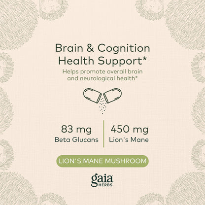 Gaia Herbs, Lions Mane Mushroom, 40 Count