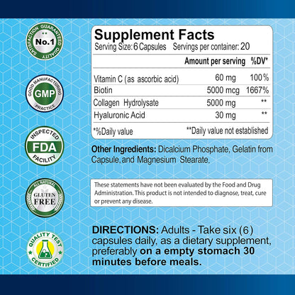 ALFA VITAMINS CollagenC Hydrolysate Premium Dietary Supplement with Vitamin C, Supports Skin, Hair, Nails & Bone Health, Enhances Collagen Production, Collagen Peptides for Rejuvenation,120 Capsules