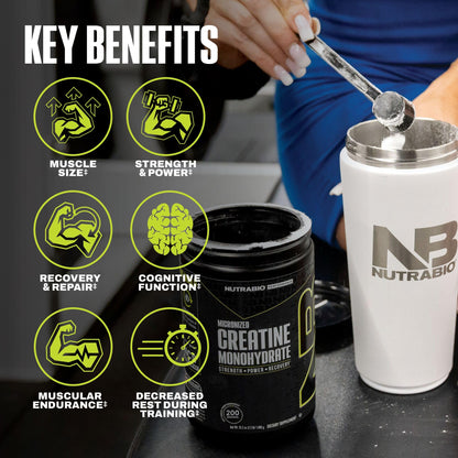 NutraBio Pure Micronized Creatine Monohydrate Powder Supplement, Unflavored, (300 g) - Supports Bulk Muscle Energy, Recovery, and Strength - HPLC Tested Creatine Powder Supplement for Men and Women