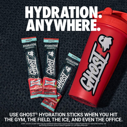 GHOST Hydration Sticks, Electrolyte Powder Packets, Sonic Cherry Limeade - 24 Sugar Free Instant Electrolyte Drink Mix - Caffeine-Free Daily Hydration & Immune Support with Clean Formula