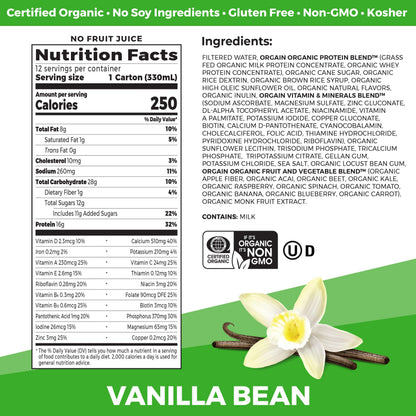 Orgain Organic Nutritional Protein Shake, Vanilla Bean - 16g Grass Fed Whey Protein