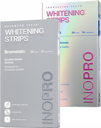 InoPro 2-in-1 Teeth Whitening Strips Kit 28 Treatments - Advanced Teeth Whitening Kit (14 Treatments) + Innovative Teeth Whitening Kit (14 Treatments)