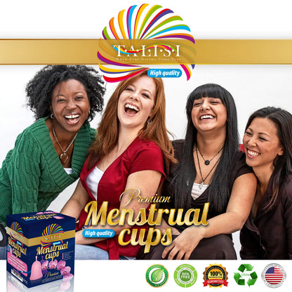 Talisi Menstrual Cups Set of 2 with Collapsible Silicone Sterilizer - Soft & Flexible Sensitive Feminine