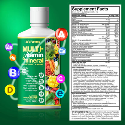 Life’s Fortune Liquid Multivitamin for Adults and Seniors – Fast Absorption Vitamins and Minerals with 90+ Nutrients for Energy and Immune Support – Easy to Digest, Sugar Free, Tropical Flavor, 32 oz
