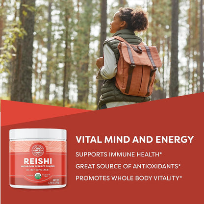 Vimergy Reishi Powder – Superfood Cellular Support* – Benefits Immune Health* – USDA Certified Organic, Vegan, Paleo-Friendly, Gluten-Free – 33 Servings