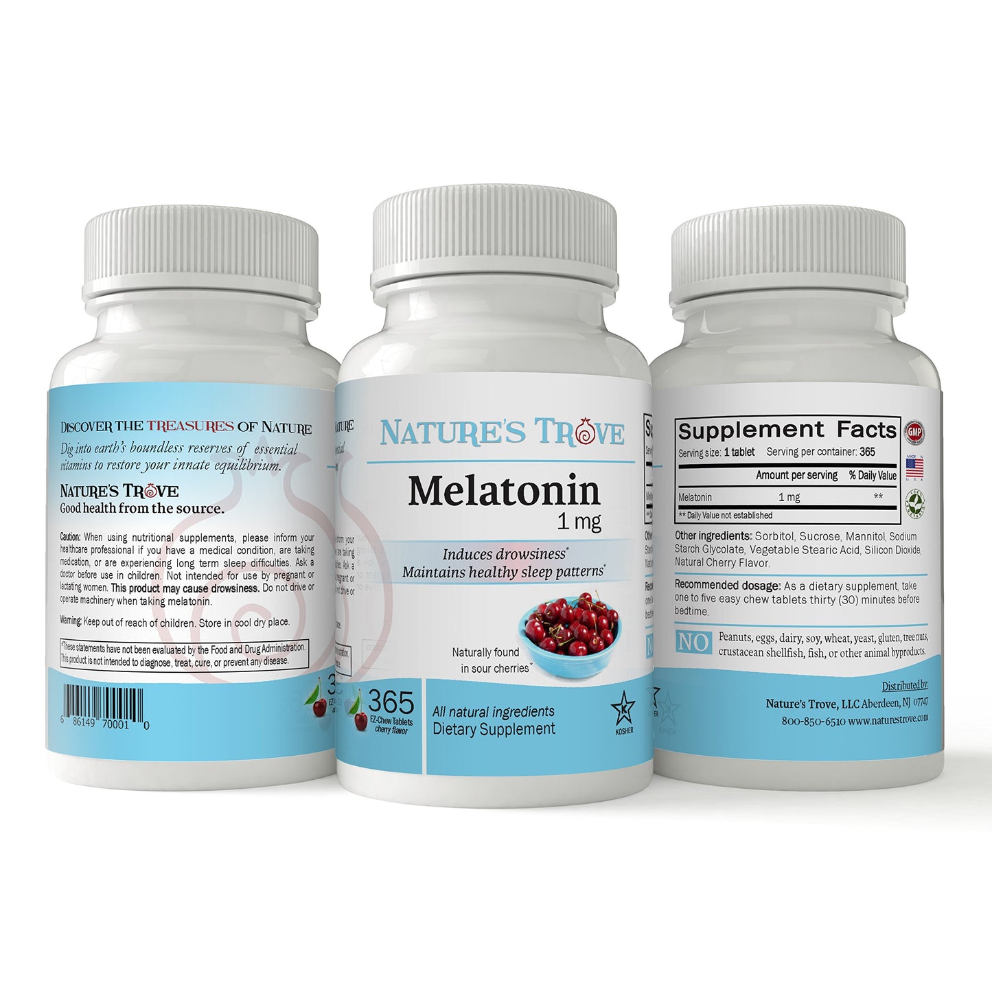 Nature's Trove Melatonin 1mg 365 EZ-Chew Tablets Cherry Flavor