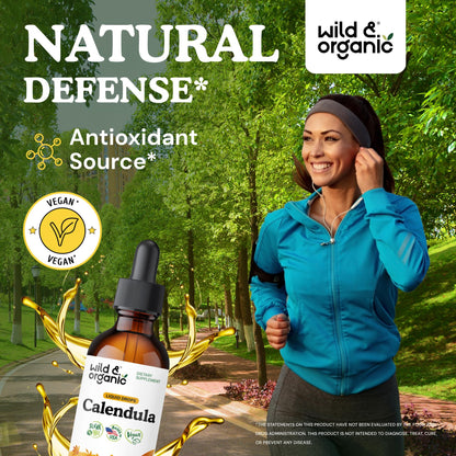 Wild & Organic Calendula Flowers Supplement - Antioxidant, Immune & Skin Support - Add to Tea Extract Drops - Calendula Herb Tincture - Vegan, Alcohol & Sugar-Free - 4 fl oz