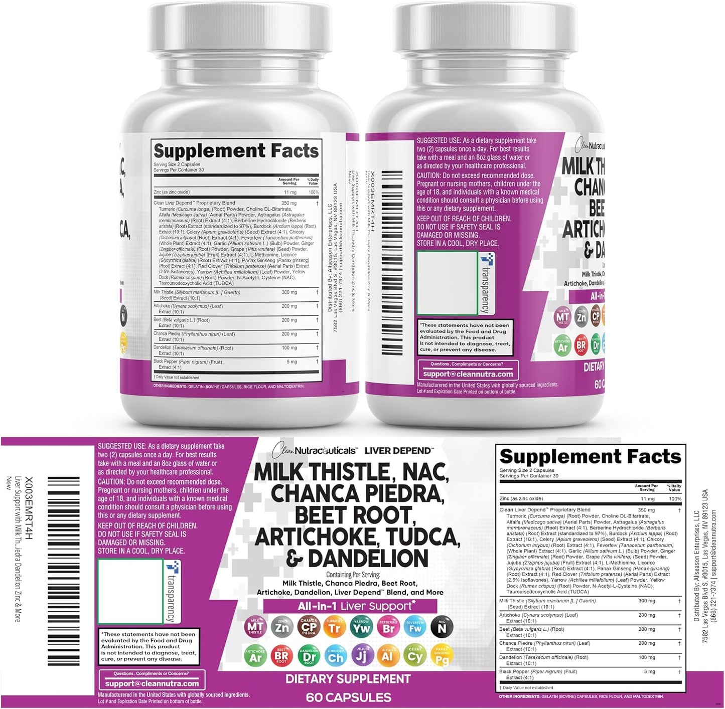 Clean Nutraceuticals Milk Thistle NAC Chanca Piedra Beet Root Artichoke Astragalus Dandelion Root - Liver Cleanse Detox & Repair Supplement Plus TUDCA Choline & Ginger - 1Pack