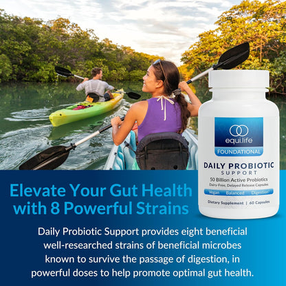 Equilife Daily Probiotic Support, 50 Billion CFU, Non GMO, 60 Capsules | 8 Probiotic Strains | Supports Digestive Health, Lactose Tolerance & Helps Reduce Bloating | Dairy, Soy & Gluten Free