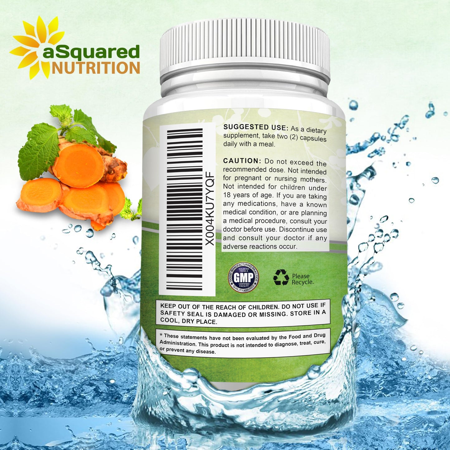 aSquared Nutrition Turmeric Curcumin 1300mg with BioPerine Black Pepper Extract - 180 Capsules - with 95% Curcuminoids, 100% Natural Tumeric Root Powder Supplements, Pure & Joint Stiffness Pills