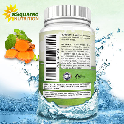 aSquared Nutrition Turmeric Curcumin 1300mg with BioPerine Black Pepper Extract - 180 Capsules - with 95% Curcuminoids, 100% Natural Tumeric Root Powder Supplements, Pure & Joint Stiffness Pills