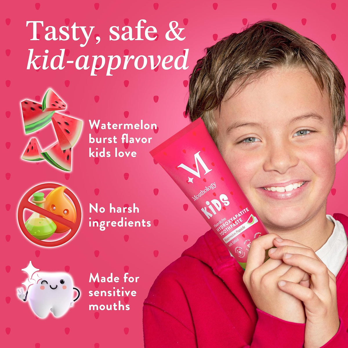 Mouthology Kid's Watermelon Toothpaste and Tongue Brush & Tongue Scraper (Combo Pack)