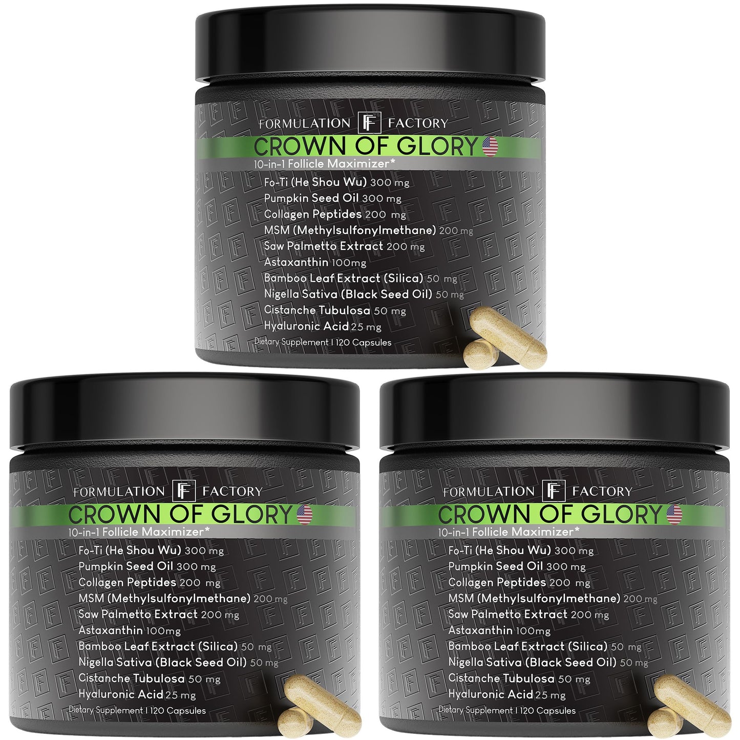 Formulation Factory Crown of Glory 10-in-1 Hair Growth Products - DHT Blocker for Men & Women with Pumpkin Seed Oil - Hair Vitamins for Faster Growth & Thickness - 120 Capsules, 2 Month Supply
