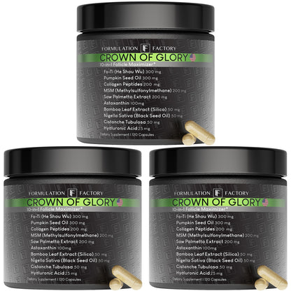 Formulation Factory Crown of Glory 10-in-1 Hair Growth Products - DHT Blocker for Men & Women with Pumpkin Seed Oil - Hair Vitamins for Faster Growth & Thickness - 120 Capsules, 2 Month Supply