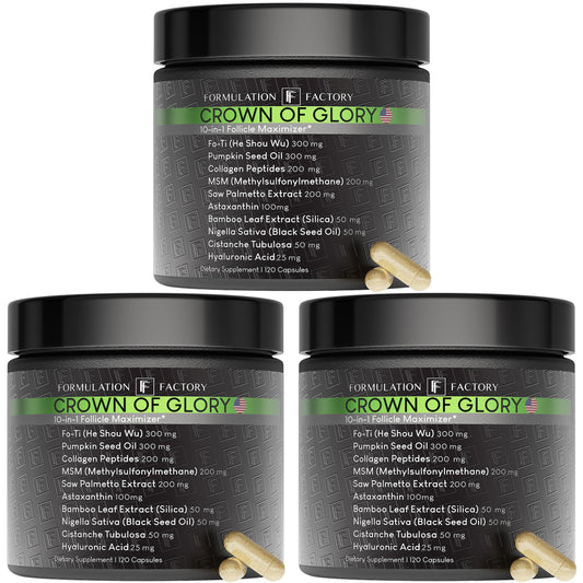 Formulation Factory Crown of Glory 10-in-1 Hair Growth Products - DHT Blocker for Men & Women with Pumpkin Seed Oil - Hair Vitamins for Faster Growth & Thickness - 120 Capsules, 2 Month Supply