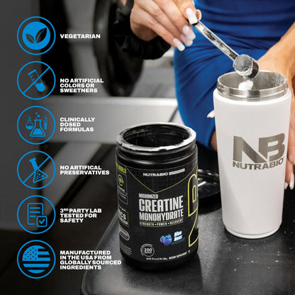 NutraBio Pure Micronized Creatine Monohydrate Powder Supplement, Unflavored, (300 g) - Supports Bulk Muscle Energy, Recovery, and Strength - HPLC Tested Creatine Powder Supplement for Men and Women