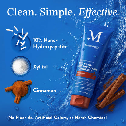 Mouthology 10% Nano Hydroxyapatite Toothpaste Fluoride Free, Whitening*, Rod Shaped nHA, Xylitol Toothpaste for Adults, Enamel Care*, Sensitive Teeth*, SLS Free, Mint 4oz (USA Made) Package May Vary