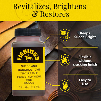 Fiebing's Black Suede Dye (4 oz) - Recolor, Brighten & Restore Suede & Roughout Leather Shoes, Furniture, Purse - Includes Wool Dauber for Easy Application - Flexible When Dry, Won't Crack or Peel