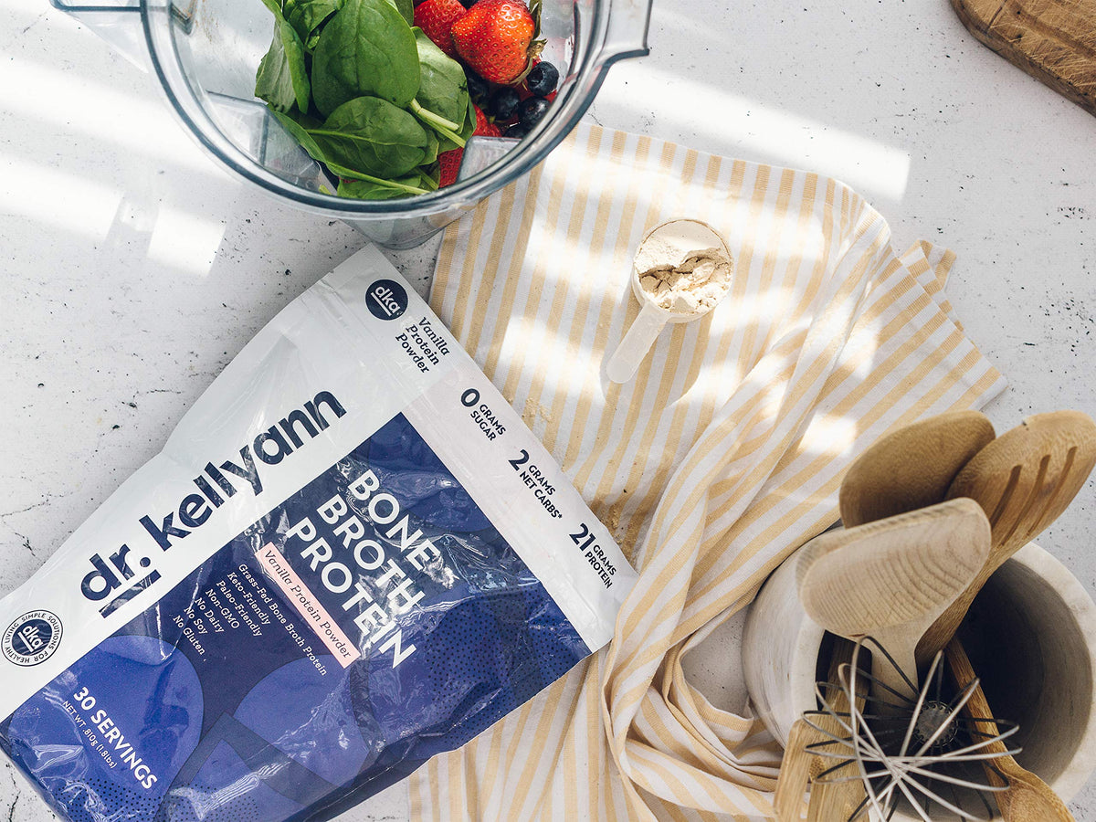 Dr. Kellyann Bone Broth Protein Powder, Vanilla (30 Servings) - Protein 21g, 2g Net Carbs