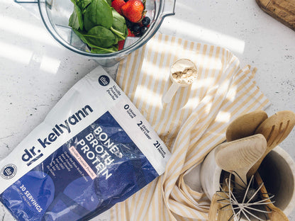 Dr. Kellyann Bone Broth Protein Powder, Vanilla (30 Servings) - Protein 21g, 2g Net Carbs