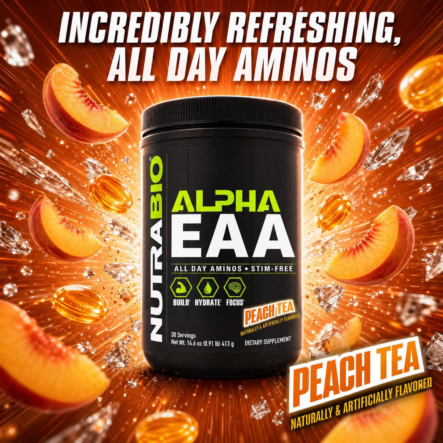 NutraBio Alpha EAA - All-Day Amino Acids for Muscle Growth and Hydration - Essential Amino Acids with Nootropics & Adaptogens- Full Spectrum EAA BCAA Powder - 30 Servings - Strawberry Lemon