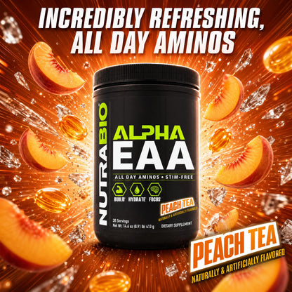 NutraBio Alpha EAA - All-Day Amino Acids for Muscle Growth and Hydration - Essential Amino Acids with Nootropics & Adaptogens- Full Spectrum EAA BCAA Powder - 30 Servings - Strawberry Lemon