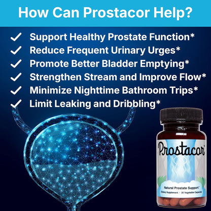 Prostacor Natural Prostate Support Supplement for Men, Vegan, Gluten-Free | Supports Healthy Urine Flow, Fewer Urges, Bladder Control, and Uninterrupted, Restful Sleep Through the Night, 30-Day Supply