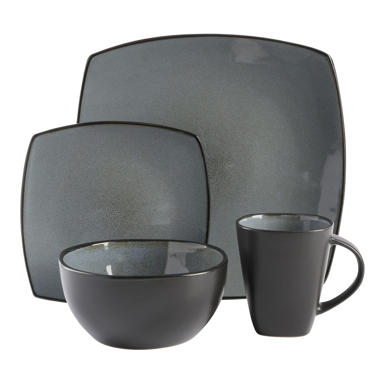Gibson Soho Lounge Square Reactive Glaze Stoneware Dinnerware Set, Service for 4