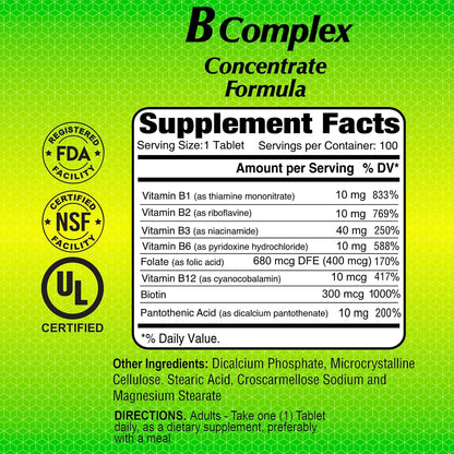 ALFA VITAMINS B Complex Formula - Daily Nutritional Supplement - B Vitamins for a Healthier Heart and Nervous System, and Natural Energy Increase - 100 Tablets