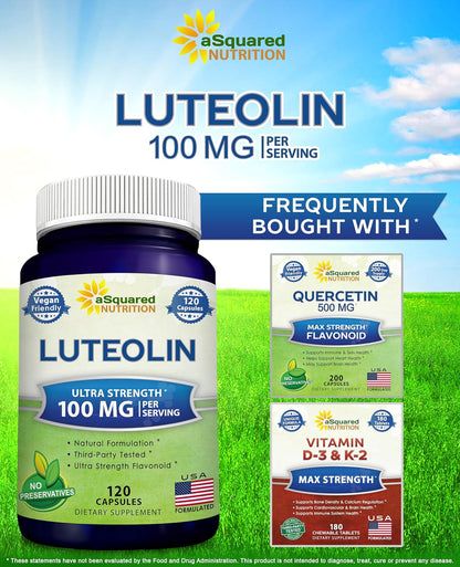 Luteolin 100mg - 120 Capsules - Luteolin Supplement & Powder Complex Pills Commonly Taken with Quercetin - Supports Brain & Memory Health