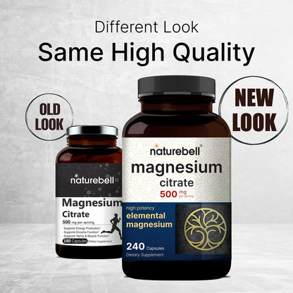 Magnesium Citrate 500mg, 240 Capsules (Citrato de Magnesio) | High Purity Elemental