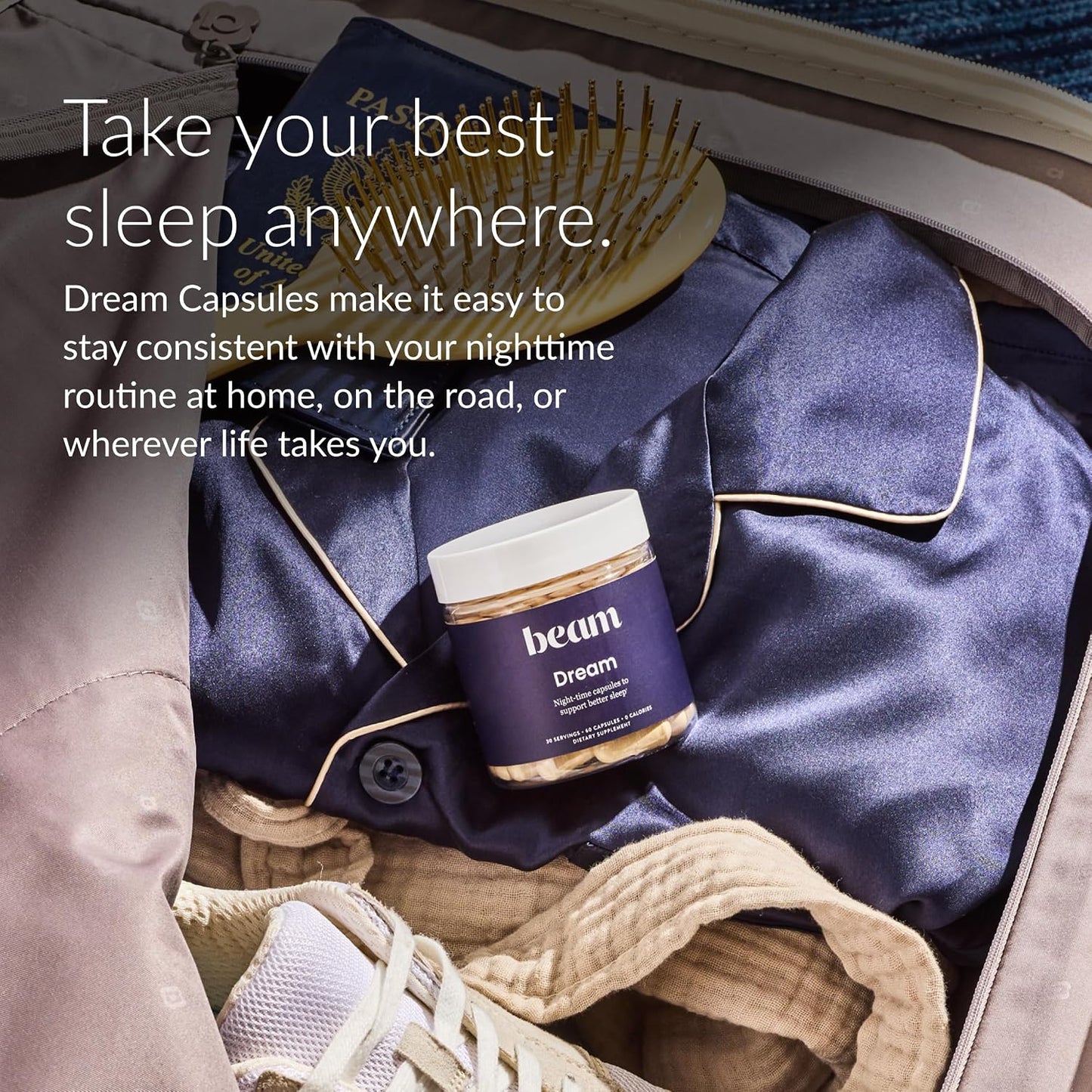 BEAM Dream Sleep Capsules – Melatonin Sleep Aid for Adults with Magnesium, L-Theanine, Reishi Mushroom & Apigenin, Sleep Supplement for Deep Sleep, Natural Sleep Aids, Sleep Pills, 30 Servings