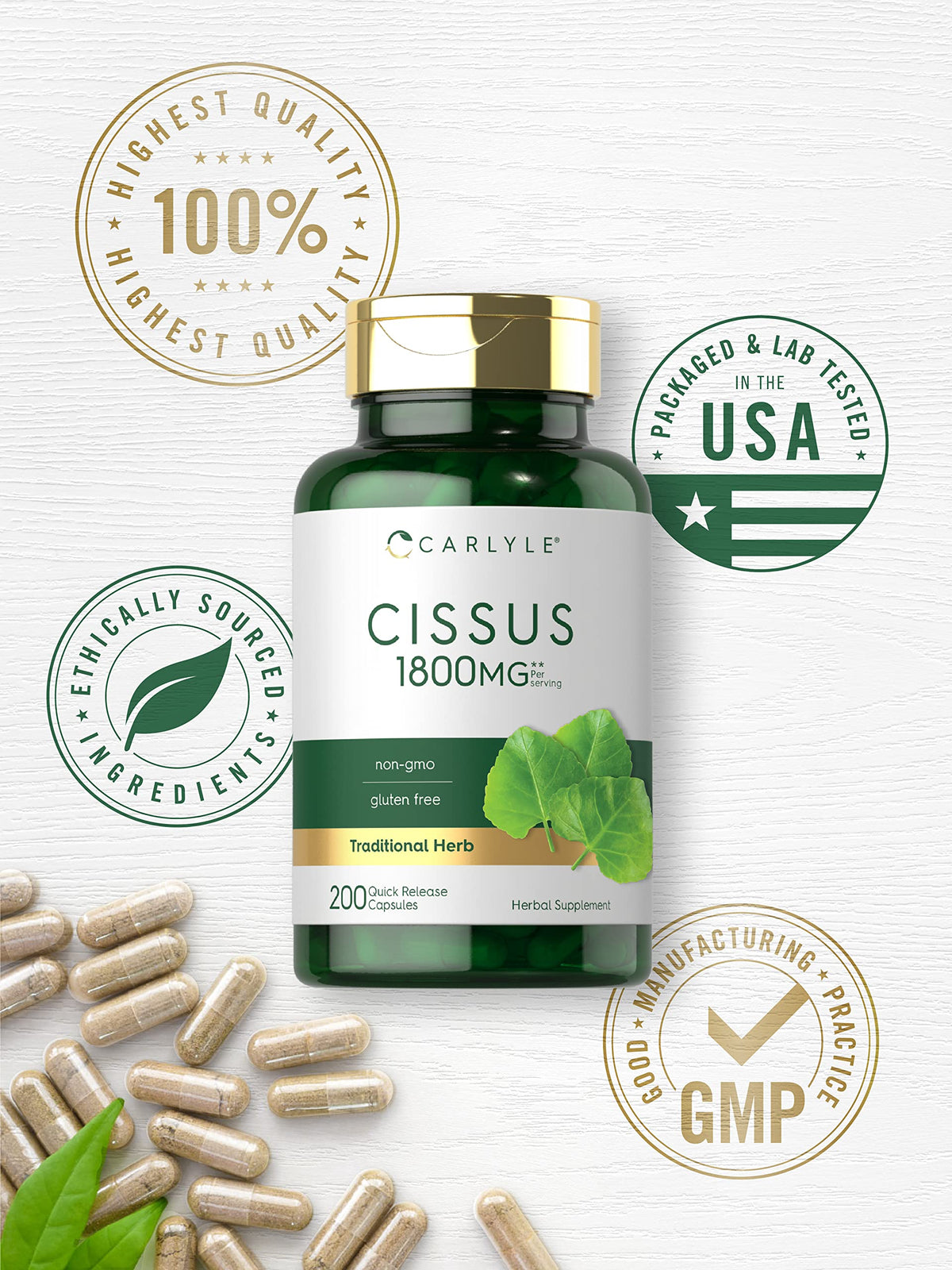 Carlyle Cissus Quadrangularis 1800mg | 200 Capsules | Traditional Herb Extract Suppleme