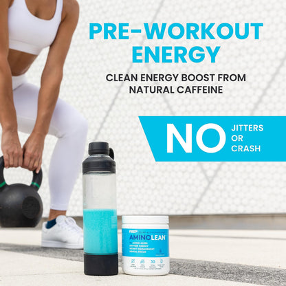 AminoLean Pre Workout Powder & Natural Amino Energy with Vegan BCAA + EAA | Jitter-Free Preworkout Energy from Green Tea + Amino Acids & Weight Management for Women & Men - Vegan, Zero Sugar, No Crash