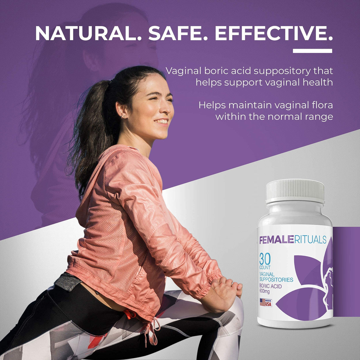 FEMALE RITUALS - Vaginal Moisturizer Boric Acid Suppositories for PH Balance - Bad Odors