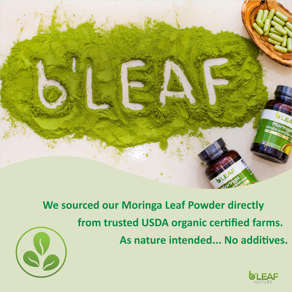 B’Leaf Nature Pure Organic Moringa Oleifera Leaf Powder Capsules 1000mg - Immune